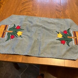 Blue Gingham Kitchen Cotton Runner with tulip appliqué.